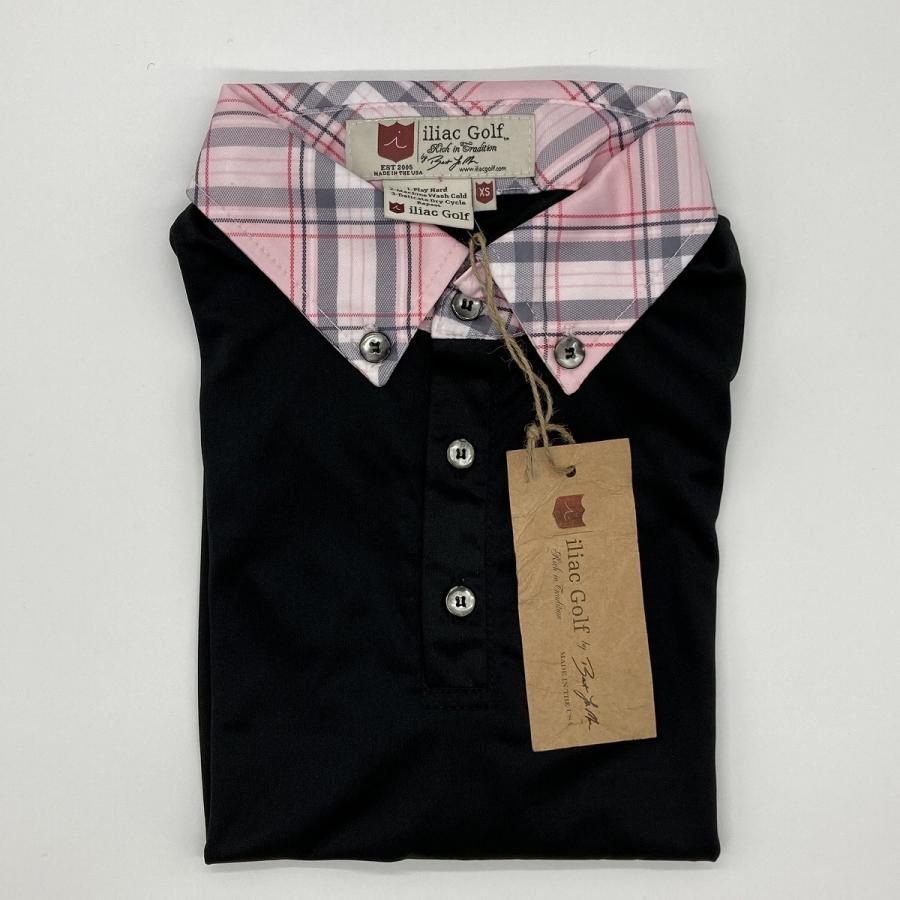 Iliac Golf Shirts/Sｻｲｽﾞ特集/RANCHER: 黒+ﾋﾟﾝｸﾁｪｯｸ/ ｲﾘｱｯｸ ｺﾞﾙﾌｼｬﾂ ﾗﾝﾁｬｰ