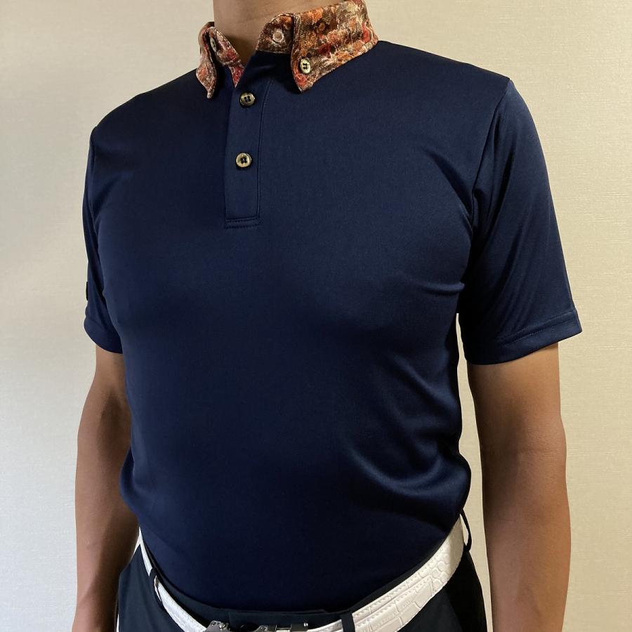 Iliac Golf Shirts/Sｻｲｽﾞ特集/RANCHER: 紺+ﾌﾞﾗｳﾝﾌﾗﾜｰ/ ｲﾘｱｯｸ ｺﾞﾙﾌｼｬﾂ ﾗﾝﾁｬｰ