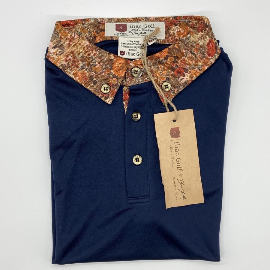 Iliac Golf Shirts/Sｻｲｽﾞ特集/RANCHER: 紺+ﾌﾞﾗｳﾝﾌﾗﾜｰ/ ｲﾘｱｯｸ ｺﾞﾙﾌｼｬﾂ ﾗﾝﾁｬｰ