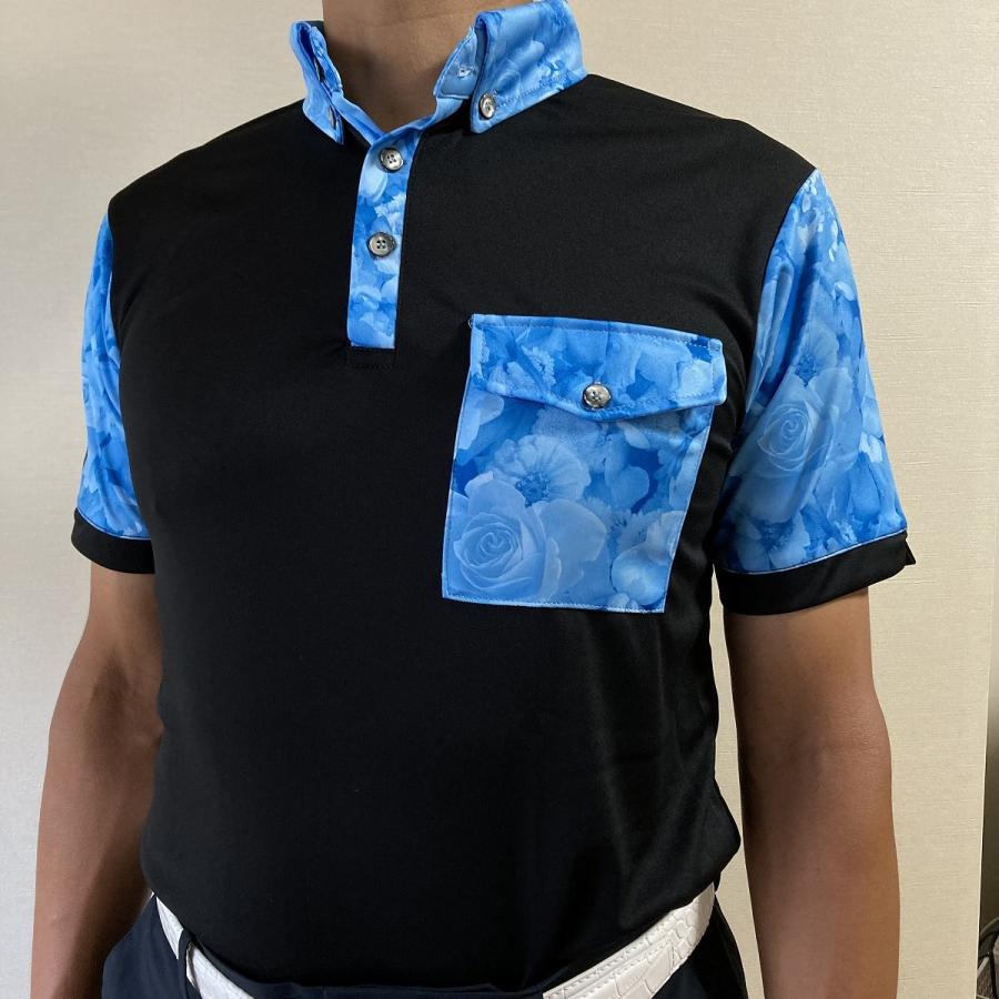 Iliac Golf Shirts/Sｻｲｽﾞ特集/RANCHER: 黒+ｽｶｲﾌﾗﾜｰ/ ｲﾘｱｯｸ ｺﾞﾙﾌｼｬﾂ ﾗﾝﾁｬｰ