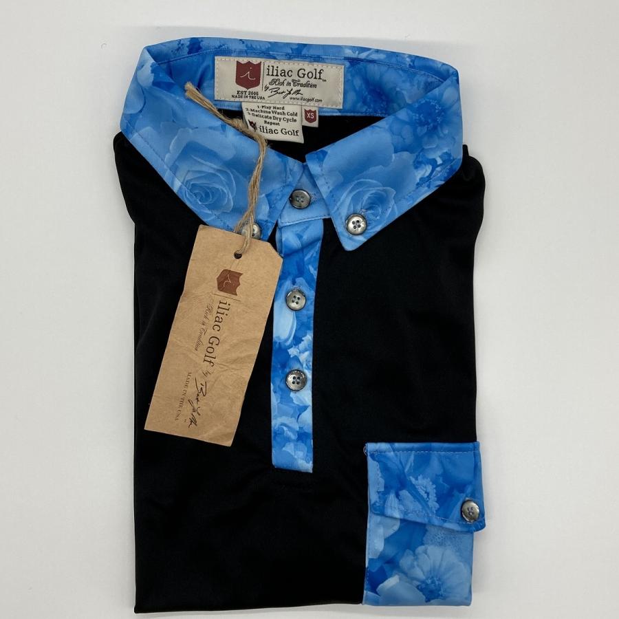 Iliac Golf Shirts/Sｻｲｽﾞ特集/RANCHER: 黒+ｽｶｲﾌﾗﾜｰ/ ｲﾘｱｯｸ ｺﾞﾙﾌｼｬﾂ ﾗﾝﾁｬｰ