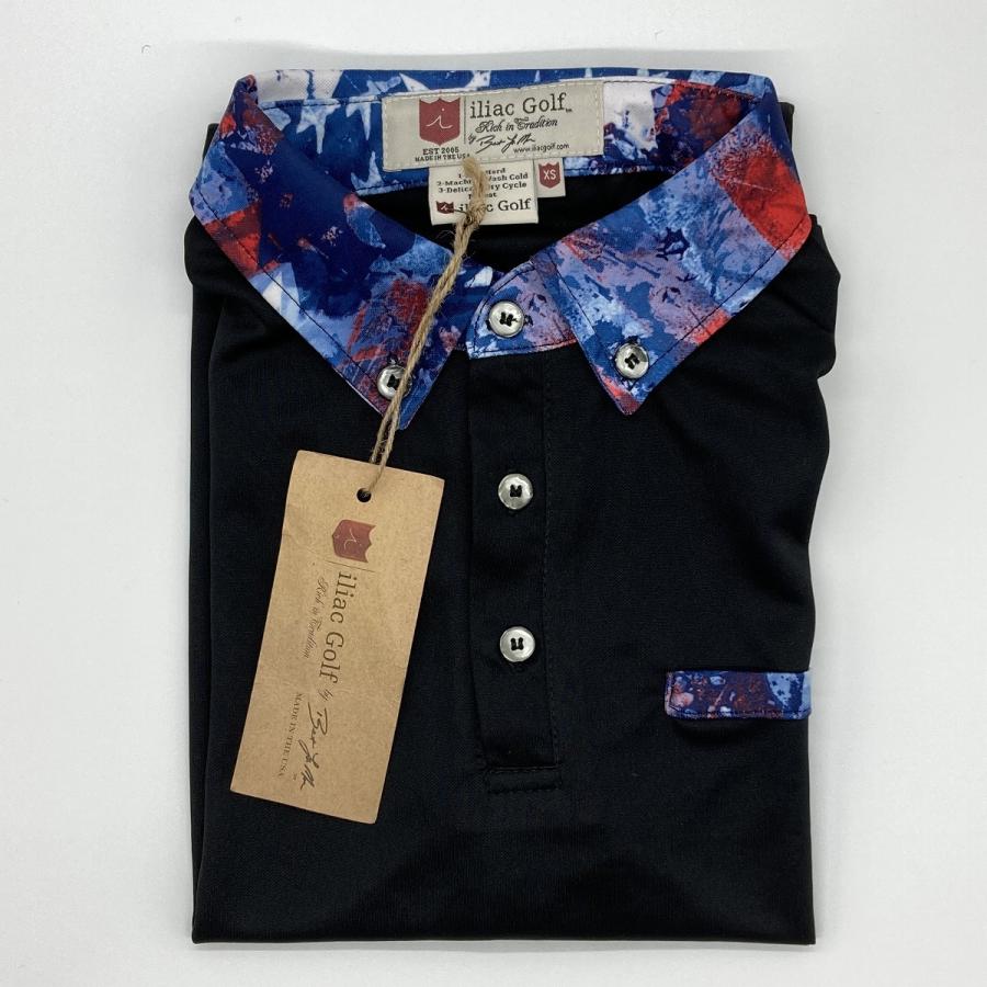 Iliac Golf Shirts/Sｻｲｽﾞ特集/RANCHER: 黒+USA/ ｲﾘｱｯｸ ｺﾞﾙﾌｼｬﾂ ﾗﾝﾁｬｰ